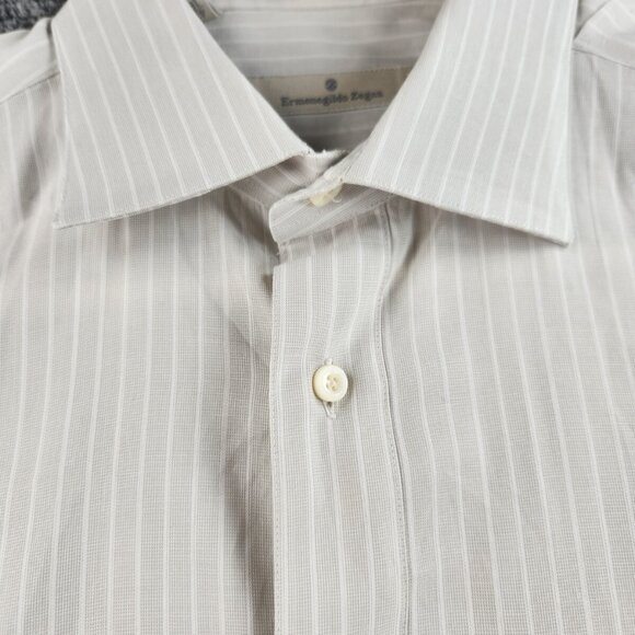 Ermenegildo Zegna Size 16 Striped Gray Long Sleeve Button Up Shirt Woven Cotton - Picture 6 of 16